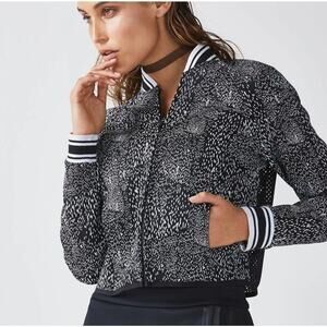 Fabletics Black Splatter Tia Mesh Varsity Preppy Athletic Bomber Jacket L